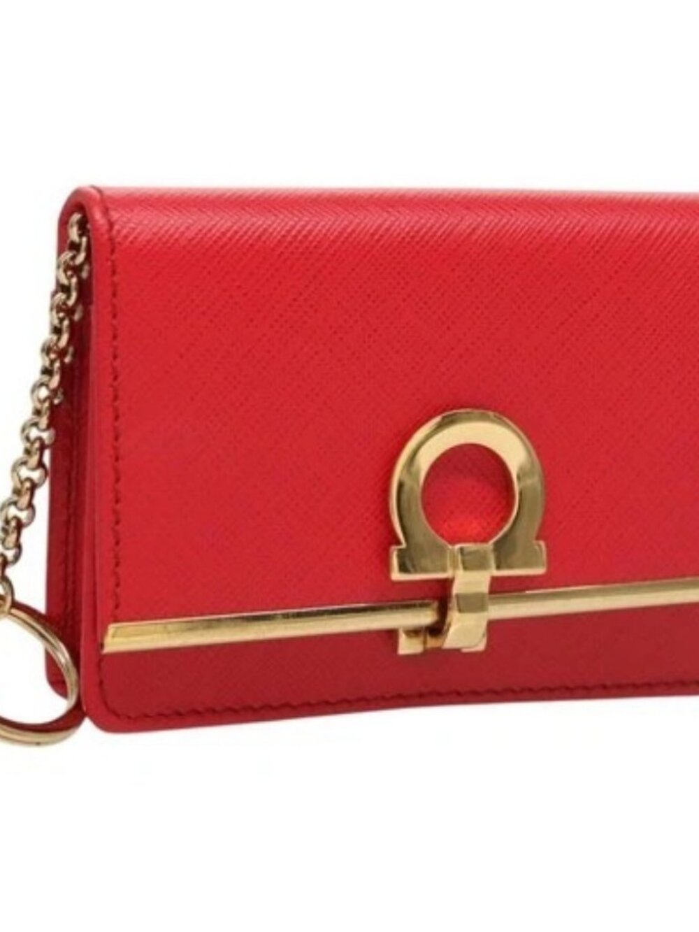 Salvatore Ferragamo Gancini Card Case Leather Red Gold Auth bs24757